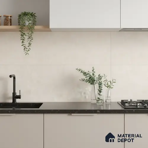 Cream Stone Wall Tile TL 06725 Lustra Golden Mirage 2 ft x 1 ft Ceramic Carving Satin Finish - 9 mm | | Suitable for Living Room, Bedroom, Bathroom