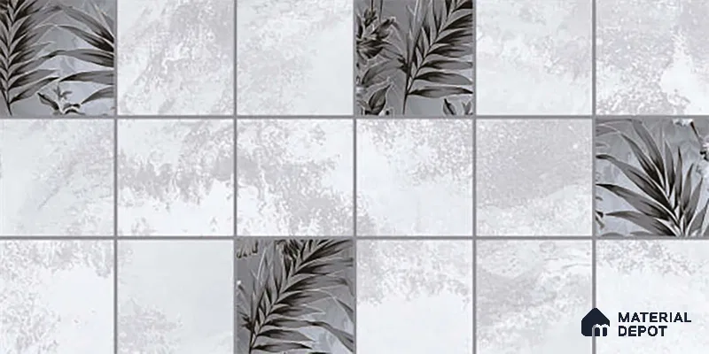 Grey Highlighter Wall Tile TL 06727 Lustra Floral Nimbus 2 ft x 1 ft Ceramic Carving Satin Finish - 9 mm | Suitable For Kitchen, Bathroom, Balcony & Accent/Feature Wall
