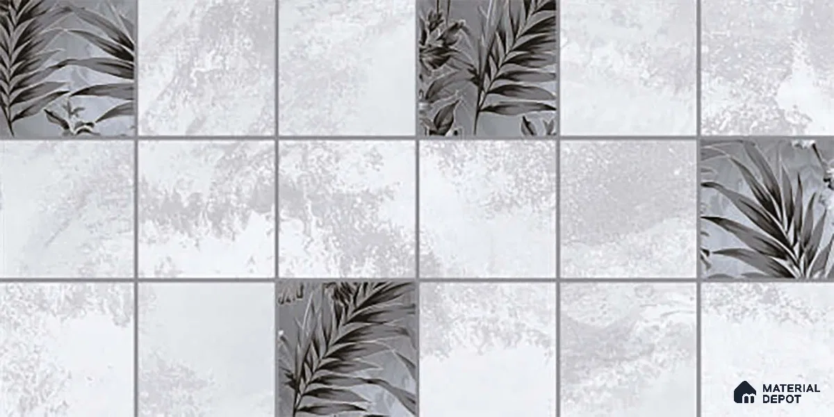 Grey Highlighter Wall Tile TL 06727 Lustra Floral Nimbus 2 ft x 1 ft Ceramic Carving Satin Finish - 9 mm | Suitable For Kitchen, Bathroom, Balcony & Accent/Feature Wall