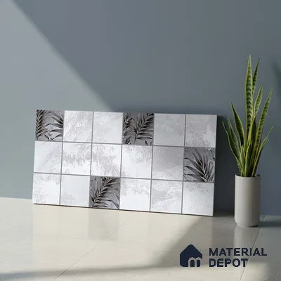 Grey Highlighter Wall Tile TL 06727 Lustra Floral Nimbus 2 ft x 1 ft Ceramic Carving Satin Finish - 9 mm | Suitable For Kitchen, Bathroom, Balcony & Accent/Feature Wall