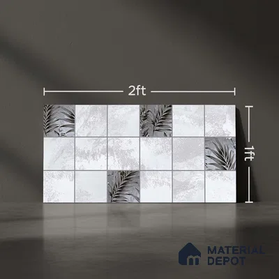 Grey Highlighter Wall Tile TL 06727 Lustra Floral Nimbus 2 ft x 1 ft Ceramic Carving Satin Finish - 9 mm | Suitable For Kitchen, Bathroom, Balcony & Accent/Feature Wall