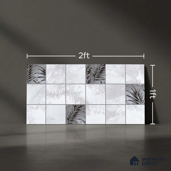 Grey Highlighter Wall Tile TL 06727 Lustra Floral Nimbus 2 ft x 1 ft Ceramic Carving Satin Finish - 9 mm | Suitable For Kitchen, Bathroom, Balcony & Accent/Feature Wall
