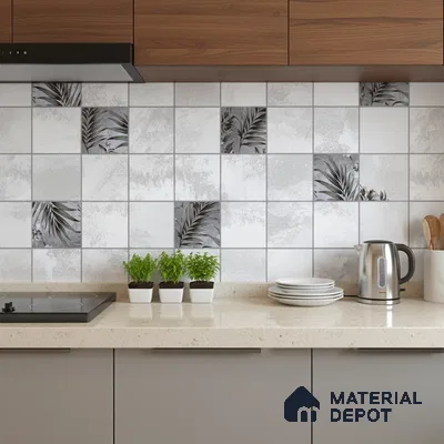 Grey Highlighter Wall Tile TL 06727 Lustra Floral Nimbus 2 ft x 1 ft Ceramic Carving Satin Finish - 9 mm |  | Suitable for Living Room, Bedroom, Bathroom (Sample)