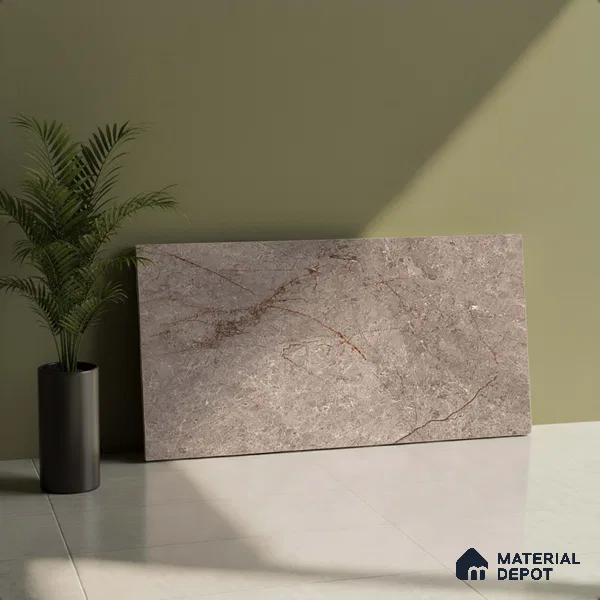 Brown Marble Wall Tile TL 06731 Lustra Rapture Stone 2 ft x 1 ft Ceramic Carving Satin Finish - 9 mm | | Suitable for Living Room, Bedroom, Bathroom