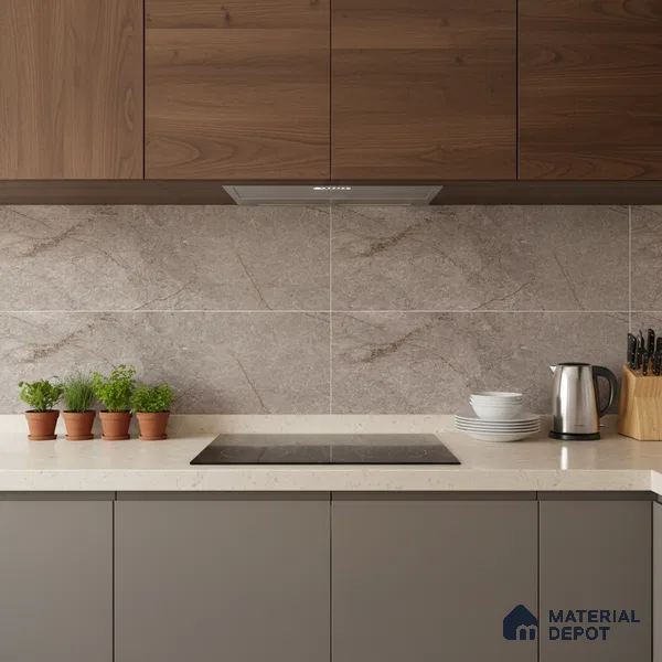 Brown Marble Wall Tile TL 06731 Lustra Rapture Stone 2 ft x 1 ft Ceramic Carving Satin Finish - 9 mm | | Suitable for Living Room, Bedroom, Bathroom