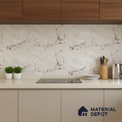 Cream Marble Wall Tile TL 06733 Lustra Amalfi Cream 2 ft x 1 ft Ceramic Carving Satin Finish - 9 mm |  | Suitable for Living Room, Bedroom, Bathroom
