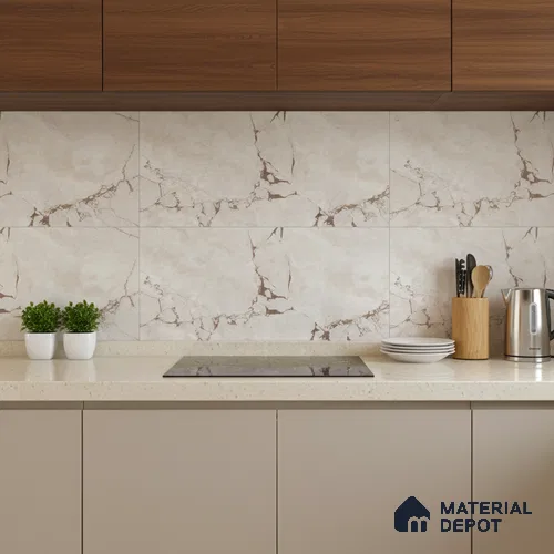 Cream Marble Wall Tile TL 06733 Lustra Amalfi Cream 2 ft x 1 ft Ceramic Carving Satin Finish - 9 mm |  | Suitable for Living Room, Bedroom, Bathroom