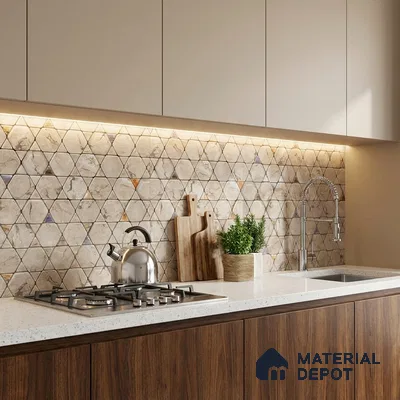 Patterned Wall Tile TL 06734 B Lustra Tuscan Carve 2 ft x 1 ft Ceramic Carving Satin Finish - 9 mm | Suitable for Living Room, Bedroom, Bathroom