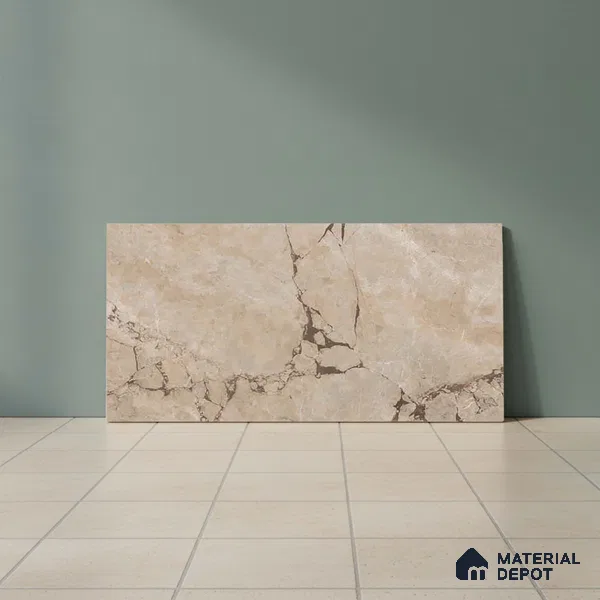 Brown Marble Wall Tile TL 06734 Lustra Tuscan Walnut 2 ft x 1 ft Ceramic Carving Satin Finish - 9 mm | | Suitable for Living Room, Bedroom, Bathroom