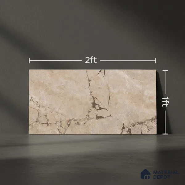Brown Marble Wall Tile TL 06734 Lustra Tuscan Walnut 2 ft x 1 ft Ceramic Carving Satin Finish - 9 mm | | Suitable for Living Room, Bedroom, Bathroom