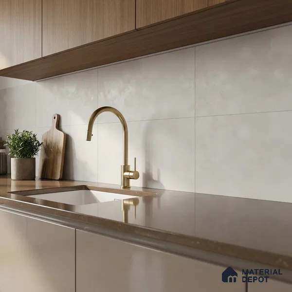 White Plain Wall Tile TL 06735 Lustra Nimbus Stone 2 ft x 1 ft Ceramic Carving Satin Finish - 9 mm | | Suitable for Living Room, Bedroom, Bathroom