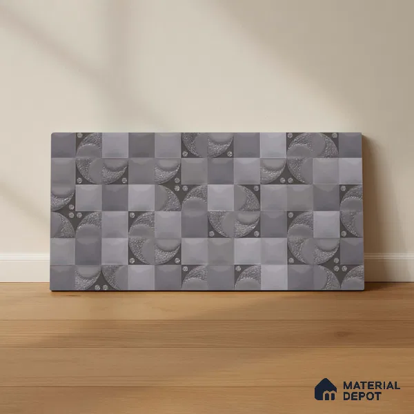 Highlighter Wall Tile TL 06736 B Lustra Cirque Ash 2 ft x 1 ft Ceramic Carving Satin Finish - 9 mm | Suitable For Kitchen, Bathroom, Balcony & Accent/Feature Wall