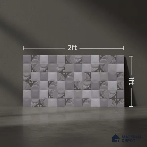 Highlighter Wall Tile TL 06736 B Lustra Cirque Ash 2 ft x 1 ft Ceramic Carving Satin Finish - 9 mm | Suitable For Kitchen, Bathroom, Balcony & Accent/Feature Wall