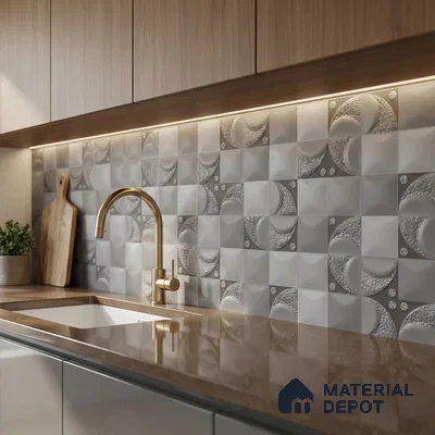 Highlighter Wall Tile TL 06736 B Lustra Cirque Ash 2 ft x 1 ft Ceramic Carving Satin Finish - 9 mm | Suitable for Living Room, Bedroom, Bathroom (Sample)