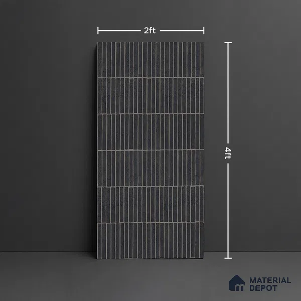 Black Highlighter Wall Tile TL 06738 B Gravier Obsidian Concrete Etch 4 ft x 2 ft Vitrified Carving Matte Finish - 9 mm | Suitable For Bathroom, Accent/Feature Wall, Balcony
