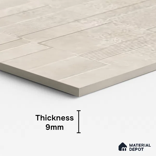Grey Highlighter Wall Tile TL 06739 D Gravier Moonlit Crème Etch 4 ft x 2 ft Vitrified Carving Matte Finish - 9 mm | 8 Random Design | Suitable For Bathroom, Accent/Feature Wall, Balcony