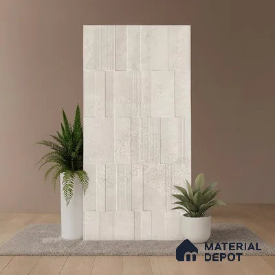 Grey Highlighter Wall Tile TL 06739 D Gravier Moonlit Crème Etch 4 ft x 2 ft Vitrified Carving Matte Finish - 9 mm | 8 Random Design | Suitable For Bathroom, Accent/Feature Wall, Balcony