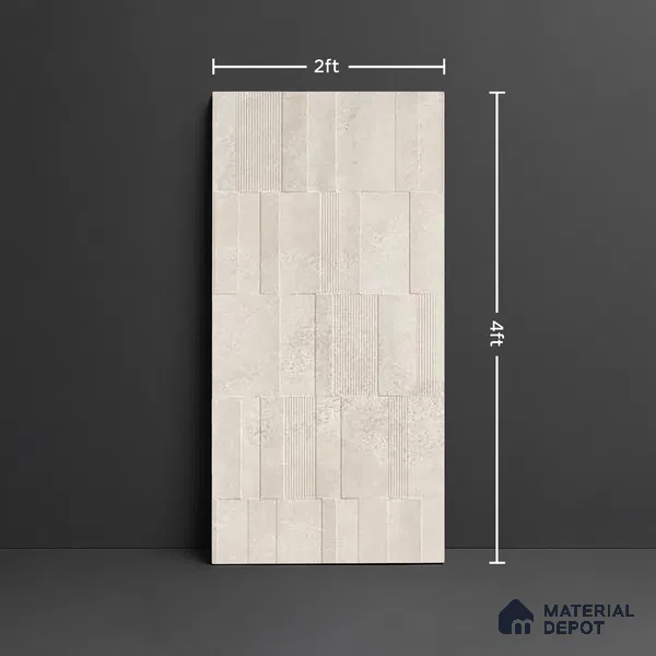 Grey Highlighter Wall Tile TL 06739 D Gravier Moonlit Crème Etch 4 ft x 2 ft Vitrified Carving Matte Finish - 9 mm | 8 Random Design | Suitable For Bathroom, Accent/Feature Wall, Balcony