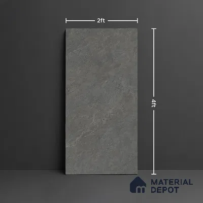 Grey Stone Floor & Wall Tile TL 06739 E Gravier Cosmic Obsidian 4 ft x 2 ft Vitrified Carving Matte Finish - 9 mm | 8 Random Design | Suitable for Living Room, Bedroom, Bathroom