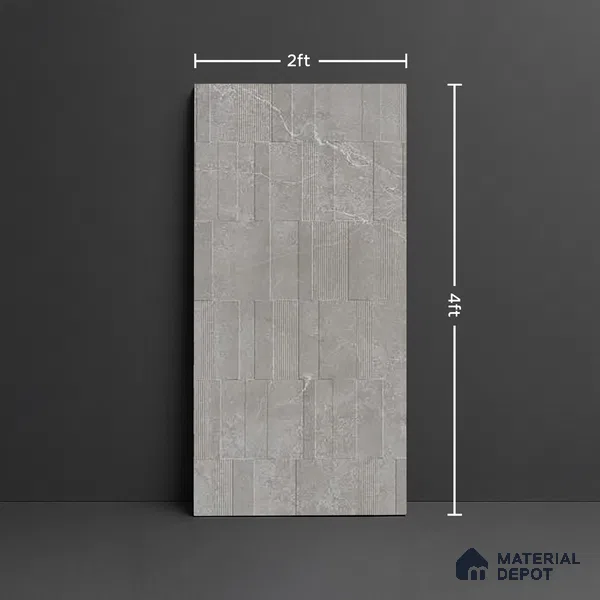 Grey Highlighter Wall Tile TL 06739 H Gravier Astral Grey Etch 4 ft x 2 ft Vitrified Carving Matte Finish - 9 mm | 8 Random Design | Suitable For Bathroom, Accent/Feature Wall, Balcony