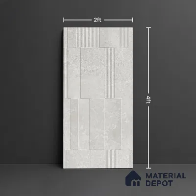 Grey Highlighter Wall Tile TL 06739 J Gravier Stellar Bianco Etch 4 ft x 2 ft Vitrified Carving Matte Finish - 9 mm | 8 Random Design | Suitable For Bathroom, Accent/Feature Wall, Balcony