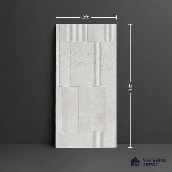 Grey Highlighter Wall Tile TL 06739 J Gravier Stellar Bianco Etch 4 ft x 2 ft Vitrified Carving Matte Finish - 9 mm | 8 Random Design | Suitable For Bathroom, Accent/Feature Wall, Balcony