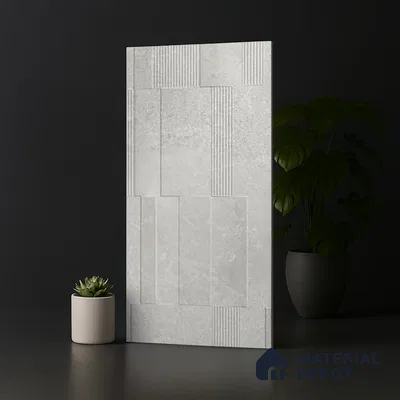 Grey Highlighter Wall Tile TL 06739 J Gravier Stellar Bianco Etch 4 ft x 2 ft Vitrified Carving Matte Finish - 9 mm | 8 Random Design | Suitable For Bathroom, Accent/Feature Wall, Balcony