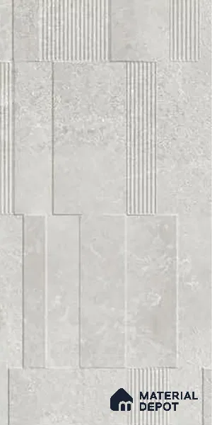 Grey Highlighter Wall Tile TL 06739 J Gravier Stellar Bianco Etch 4 ft x 2 ft Vitrified Carving Matte Finish - 9 mm | 8 Random Design | Suitable For Bathroom, Accent/Feature Wall, Balcony