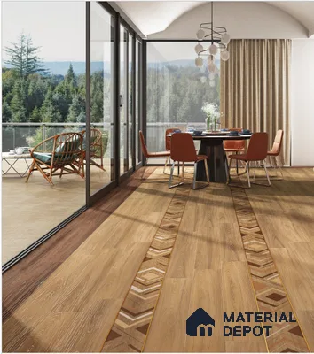 Brown Wood Floor Tile TL 06742 B Gravier Heritage Cream 1200x195 mm Vitrified Carving Matte Finish - 9 mm | 6 Random Design | Suitable for Living Room, Bedroom, Bathroom | 2-3 mm Spacer is Mandatory