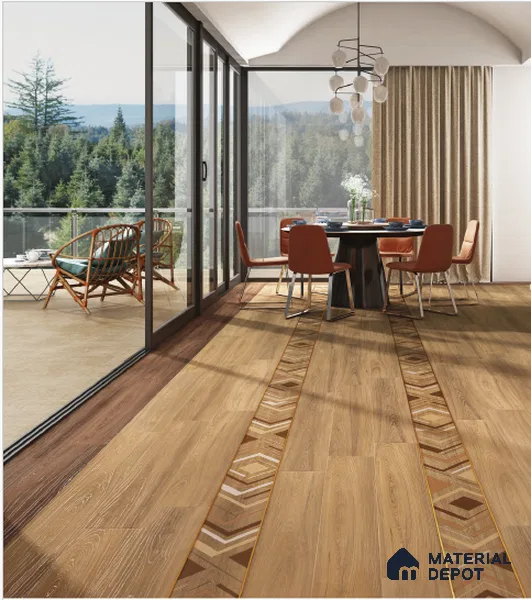 Brown Wood Floor Tile TL 06742 B Gravier Heritage Cream 1200x195 mm Vitrified Carving Matte Finish - 9 mm | 6 Random Design | Suitable for Living Room, Bedroom, Bathroom | 2-3 mm Spacer is Mandatory