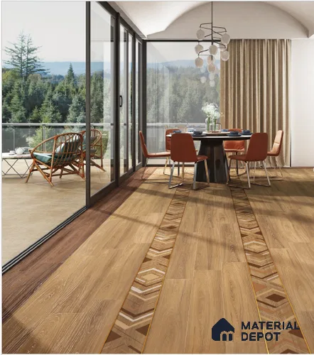 Brown Wood Floor Tile TL 06742 B Gravier Heritage Cream 1200x195 mm Vitrified Carving Matte Finish - 9 mm | 6 Random Design | Suitable for Living Room, Bedroom, Bathroom | 2-3 mm Spacer is Mandatory