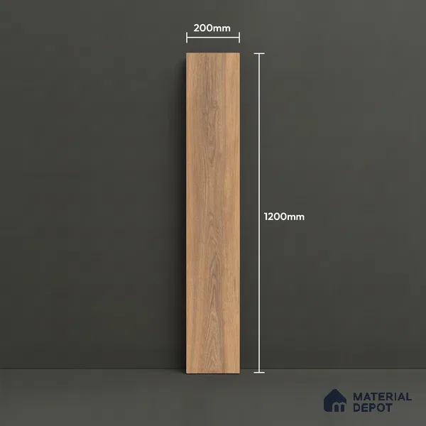 Brown Wood Floor Tile TL 06743 Gravier Serenade Sand 1200x195 mm Vitrified Carving Matte Finish - 9 mm | 9 Random Design | Suitable for Living Room, Bedroom, Bathroom | 2-3 mm Spacer is Mandatory
