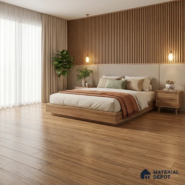 Brown Wood Floor Tile TL 06743 Gravier Serenade Sand 1200x195 mm Vitrified Carving Matte Finish - 9 mm | 9 Random Design | Suitable for Living Room, Bedroom, Bathroom | 2-3 mm Spacer is Mandatory (Sample)