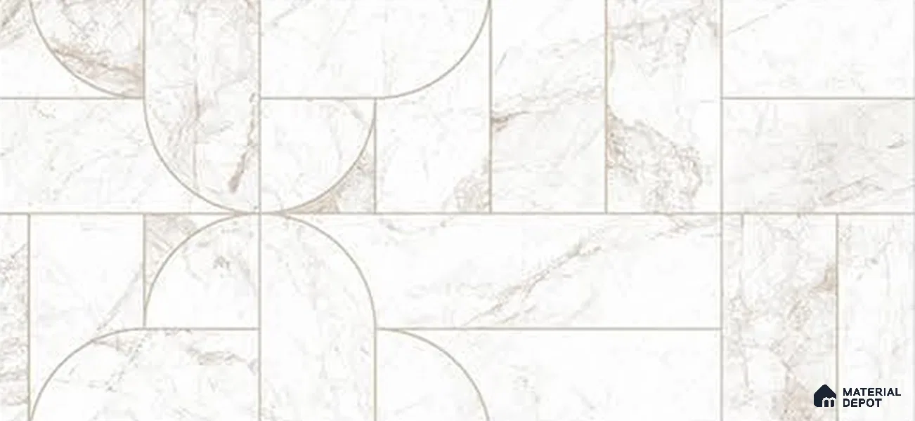 White Highlighter Wall Tile TL 06747 B Gravier Crowned Bronze Etch 5.2 ft x 2.6 ft Vitrified Carving Satin Finish - 9 mm | | Suitable for Living Room, Bedroom, Bathroom