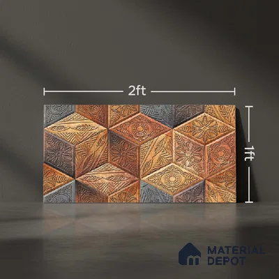 Brown Highlighter Wall Tile TL 06756 B Lustra Aurora Accent 2 ft x 1 ft Ceramic Carving Satin Finish - 9 mm | Suitable For Kitchen, Bathroom, Balcony & Accent/Feature Wall