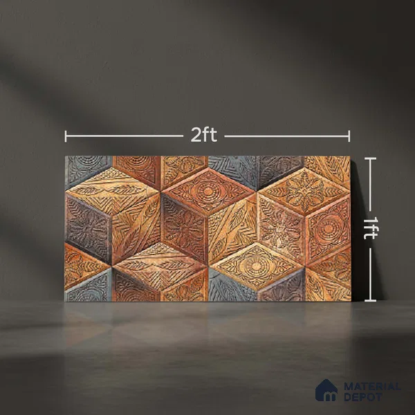 Brown Highlighter Wall Tile TL 06756 B Lustra Aurora Accent 2 ft x 1 ft Ceramic Carving Satin Finish - 9 mm | Suitable For Kitchen, Bathroom, Balcony & Accent/Feature Wall