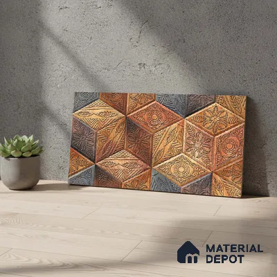 Brown Highlighter Wall Tile TL 06756 B Lustra Aurora Accent 2 ft x 1 ft Ceramic Carving Satin Finish - 9 mm | Suitable For Kitchen, Bathroom, Balcony & Accent/Feature Wall