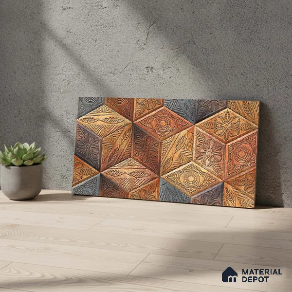 Brown Highlighter Wall Tile TL 06756 B Lustra Aurora Accent 2 ft x 1 ft Ceramic Carving Satin Finish - 9 mm | Suitable For Kitchen, Bathroom, Balcony & Accent/Feature Wall