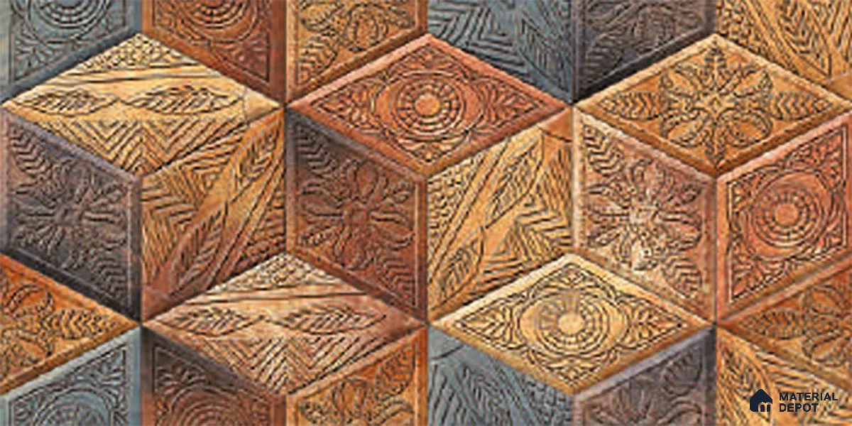 Brown Highlighter Wall Tile TL 06756 B Lustra Aurora Accent 2 ft x 1 ft Ceramic Carving Satin Finish - 9 mm | Suitable For Kitchen, Bathroom, Balcony & Accent/Feature Wall