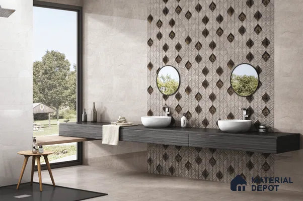 Grey Marble Wall Tile TL 06757 B Lustra Aegean Ash 2 ft x 1 ft Ceramic Carving Glossy Finish - 9 mm |  | Suitable for Living Room, Bedroom, Bathroom