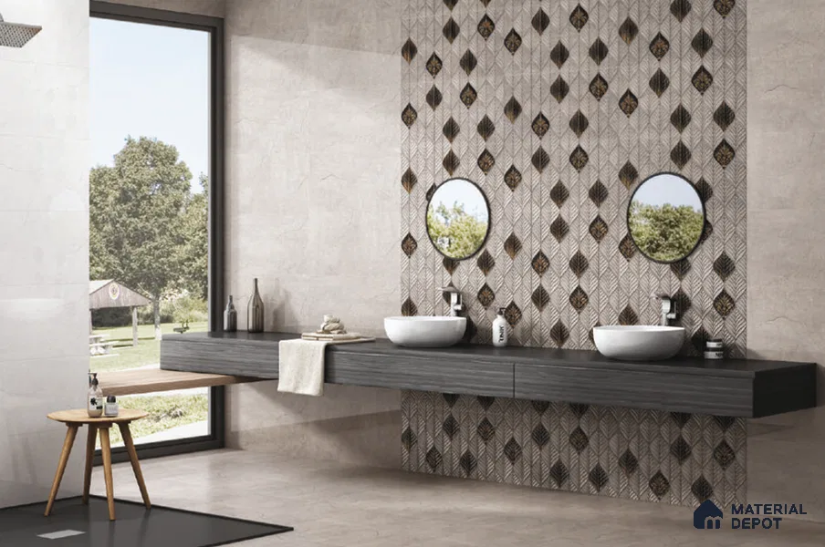 Grey Marble Wall Tile TL 06757 B Lustra Aegean Ash 2 ft x 1 ft Ceramic Carving Glossy Finish - 9 mm | | Suitable for Living Room, Bedroom, Bathroom