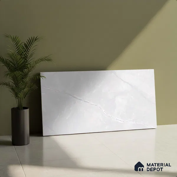 White Marble Wall Tile TL 06758 Lustra Urban Ice 2 ft x 1 ft Ceramic Glossy Finish - 9 mm | | Suitable for Living Room, Bedroom, Bathroom