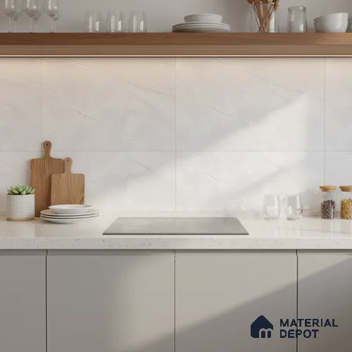 White Marble Wall Tile TL 06758 Lustra Urban Ice 2 ft x 1 ft Ceramic Glossy Finish - 9 mm |  | Suitable for Living Room, Bedroom, Bathroom