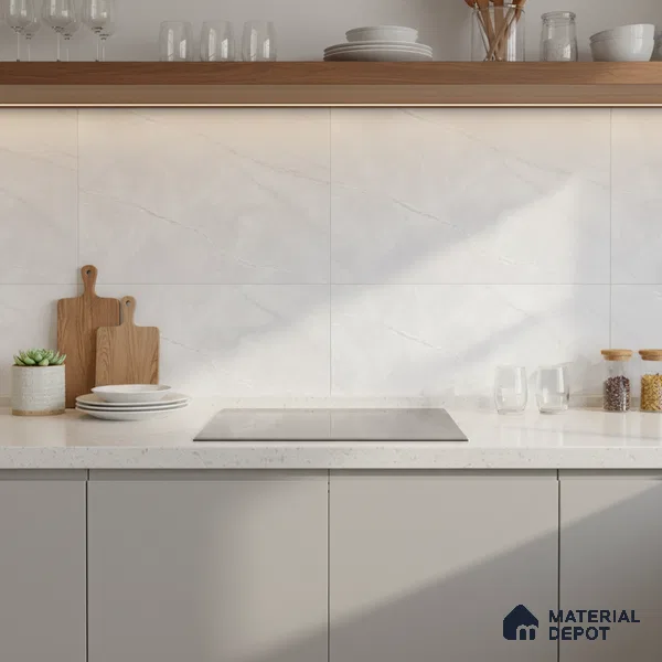 White Marble Wall Tile TL 06758 Lustra Urban Ice 2 ft x 1 ft Ceramic Glossy Finish - 9 mm | | Suitable for Living Room, Bedroom, Bathroom