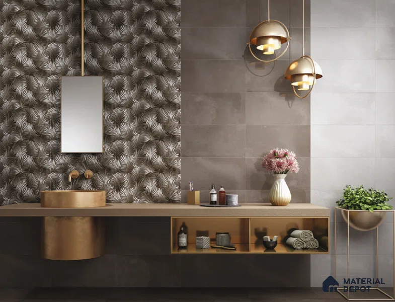 Brown Highlighter Wall Tile TL 06760 C Lustra Verdant Radiance 2 ft x 1 ft Ceramic Carving Glossy Finish - 9 mm | Suitable For Kitchen, Bathroom & Accent/Feature Wall
