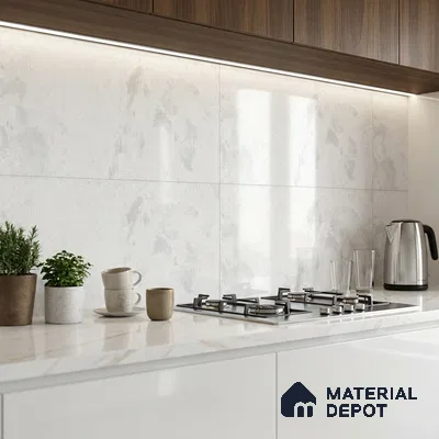 White Cement Wall Tile TL 06761 Lustra Alpine Ivory 2 ft x 1 ft Ceramic Glossy Finish - 9 mm |  | Suitable for Living Room, Bedroom, Bathroom (Sample)