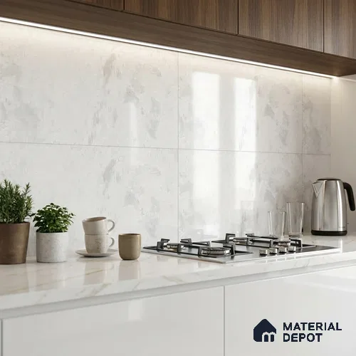 White Cement Wall Tile TL 06761 Lustra Alpine Ivory 2 ft x 1 ft Ceramic Glossy Finish - 9 mm |  | Suitable for Living Room, Bedroom, Bathroom