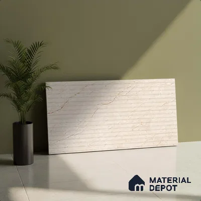 Cream Punch Wall Tile TL 06763 B Lustra Terra Tierra 2 ft x 1 ft Ceramic Carving Satin Finish - 9 mm |  | Suitable for Living Room, Bedroom, Bathroom