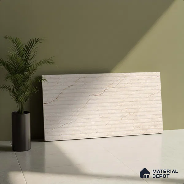 Cream Punch Wall Tile TL 06763 B Lustra Terra Tierra 2 ft x 1 ft Ceramic Carving Satin Finish - 9 mm | | Suitable for Living Room, Bedroom, Bathroom