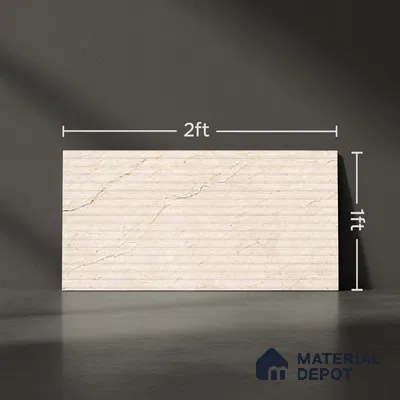 Cream Punch Wall Tile TL 06763 B Lustra Terra Tierra 2 ft x 1 ft Ceramic Carving Satin Finish - 9 mm |  | Suitable for Living Room, Bedroom, Bathroom